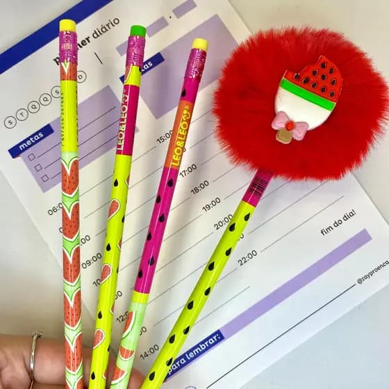 Kit Lápis Docinhos e Sorvetes com Pompom Grafite
