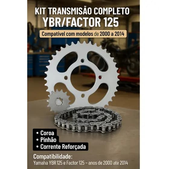 Kit Relação Transmissão Tração  Ybr125 Factor125 Factor 2000 a 2014 Aço  1045