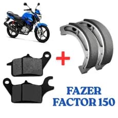 Pastilha de Freio Dianteiro + Lona de Freio Traseiro Fazer 150 Factor 150 2016 A 2023