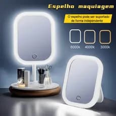 Espelho Maquiagem De Mesa Com Luz LED Recarregável USB Dobrável Portátil Autônomo De Três Cores