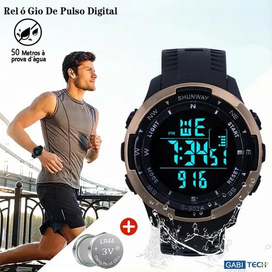Relógio De Pulso Masculino Digital À Prova D‘água Esportivo Com Luz LED Cronômetro Alarme Calendário