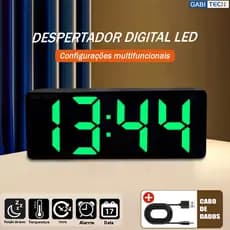 Relógio Despertador Digital Inteligente De Mesa 16*6*2CM Com Alarme Temperatura E Data