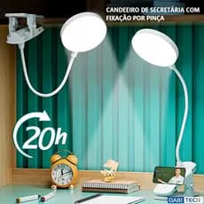 Lâmpada de Mesa Touch Led USB Recarregável com Grampo Dobrável 360° Ajustável 3 Cores de Luz Proteção dos Olhos