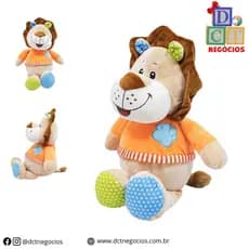 Leão Colorido - Roupa Laranja - 29cm Pelúcia - Fofy