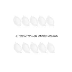KIT 10 PCS PAINEL DE EMBUTIR 6W REDONDO/QUADRADO BRANCO FRIO 6000K