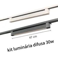 Kit Luminária Difusa 30W Acabamento Preto/Branco (Bivolt)  +  Trilhos de 1M Preto/Branco QTD E COR DA LUZ A ESCOLHER
