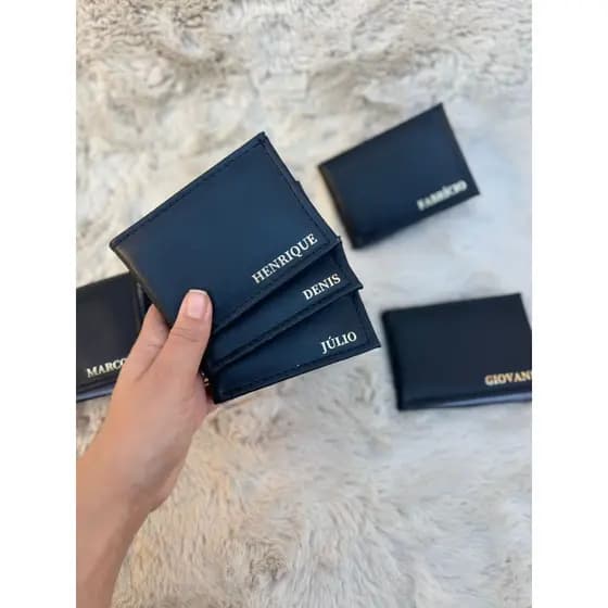 Kit 20 Unidades Carteira Porta Cartão Personalizada Masculina Slim Couro Legítimo Nome Ou Iniciais