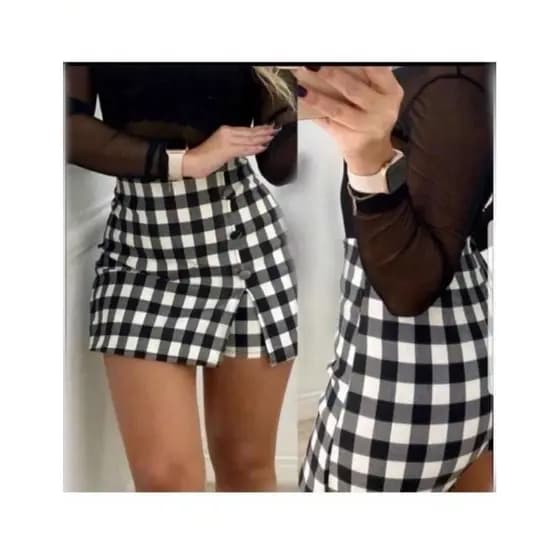 Short saia bengaline 3 BOTÕES fenda lateral cintura alta alfaiataria