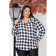 Blusa XADREZ PLUS SIZE femenina Festa Junina manga longa botões promoção