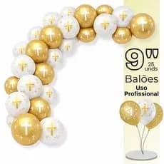 Balão Bexiga Batismo e Comunhão, Balão Látex Estampado  9 Polegadas Pacote De 25 Unds,