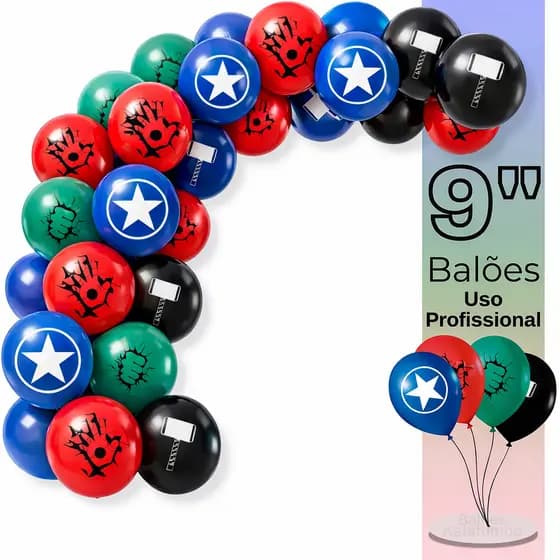 Balão Bexiga Látex Heróis 9 Polegadas, Kit Profissional Estampado Festa Infantil Arco Desconstruído Decoração Aniversári