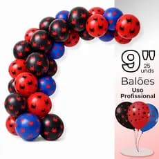 Balão Bexiga Látex 9 Polegadas 25 Unidades, Balão Homem Aranha, Festa Super Heróis