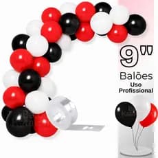 Balão Bexiga Látex 9 Pol - 75 ou 150 Unds, Branco, Vermelho, Preto + Tira Arco Desconstruído - Balão de Aniversário