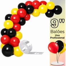 Balão Bexiga Látex 9 Pol - 75 ou 150 Unds, Preto, Amarelo, Vermelho+ Tira Arco Desconstruído - Balão de Aniversário