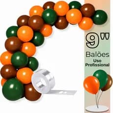 Balão Bexiga Látex 9 Pol - 75 ou 150 Unds, Laranja, Marrom, Verde + Tira Arco Desconstruído - Balão de Aniversário