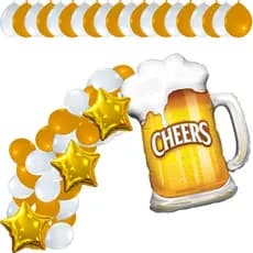 Kit Balão Metalizado Gigante Caneca Chopp Boteco 70cm x 53cm + 3 Estrela 45cm + 20 Balões de Látex Redondo 23cm
