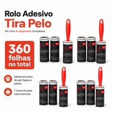 Kit 4 Rolo Adesivo Tira Pelo Powermaid 90 Folhas Cada 360 Total Pelo Pet