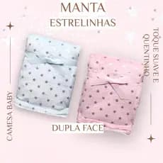 Manta Dupla Face Estrelinhas Camesa Baby 75cm x 1,00m Rosa Azul 100% Poliéster Presente