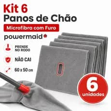 Kit 6 Panos de Chão Microfibra com Furo 60x50cm Powermaid Rodo
