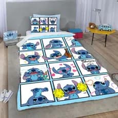 kit Coberdrom Solteiro Stitch Azul com Sherpa Fofo + Fronha - 2 Peças Infantil