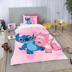 kit Coberdrom Solteiro Stitch Azul com Sherpa Fofo + Fronha - 2 Peças Infantil