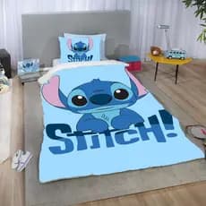 kit Coberdrom Solteiro Stitch Azul com Sherpa Fofo + Fronha - 2 Peças Infantil
