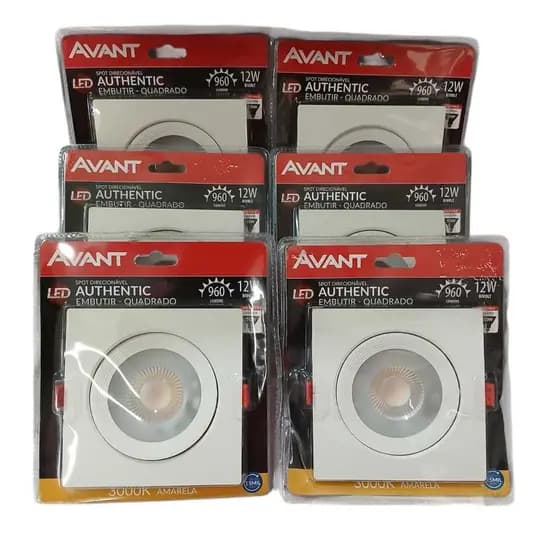 Kit 6 Spots Led Quadrado Embutir 12w Bivolt Avant Teto Gesso Cor amarela 3000K 110V/220V  Lâmpada luminária teto