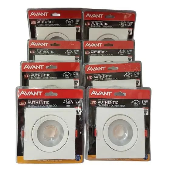 Kit 8 Spots Led Quadrado Embutir 12w Bivolt Avant Teto Gesso Cor amarela 3000K 110V/220V  Lâmpada luminária teto