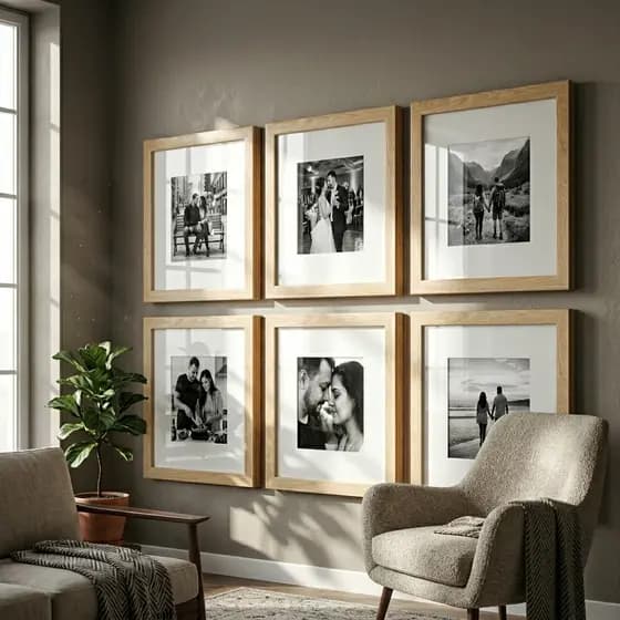 Kit 6 quadros decorativo moldura 27x32 com paspatur foto 20x25 decoração elegante