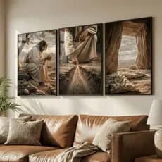 Quadro Decorativo Jesus Cristo Kit 3 com Vidro Moldura Caixa Alta Sala Quarto Decoração Fé Premium