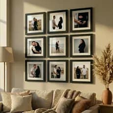 kit 9 quadros  moldura 30x30cm  foto 20x20  com paspatur e vidro comum decoração