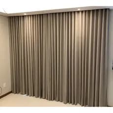 Cortina 6,00m x 2,70m Gaze De Linho C/ Forro Blackout E Trilho Wave Duplo. Cor Cinza