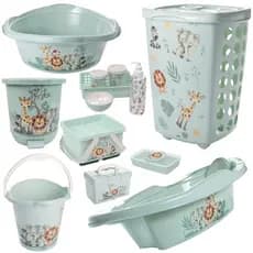 KIT PLASÚTIL LUXO CESTO ROUPAS INFANTIL BACIA BALDE LIXEIRA CAIXA ORGANIZADORA KIT HIGIENE BEBÊ