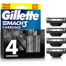 Gillette Mach3 Carbono Refil p Aparelho de Barbear,Carvão Ativado Fita Lubrificante Melhorada 4 U