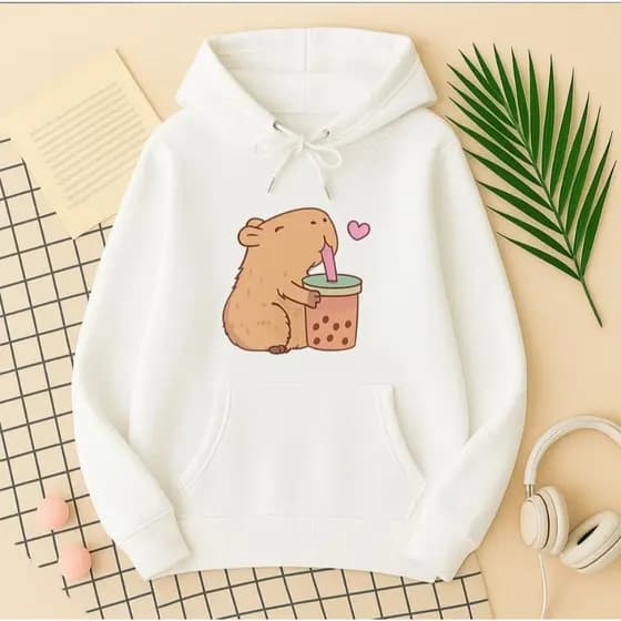 Moletom Canguru  De Frio Estampa Capivara Milk Fofa Tumblr Com Capuz Casaco Blusa
