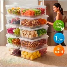 Kit de potes vasilhas 1000 ML / 1kg transparente -LIVRE BPA - marmita Reutilizável, organizador de alimentos.