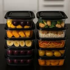 Kit De Potes 1 Litro Transparente - Tampa Colorida Marmita BPA FREE, Vasilhas, Freezer Microondas