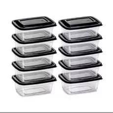 kit 10 ou 5 Potes 1 litro Transparente com tampa Marmita Fitness Organizador Microondas Freezer BPA Free