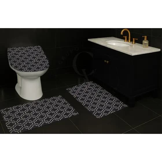 Kit Jogo de Banheiro 3 Peças de Tapetes Antiderrapante Jacquard Rústico