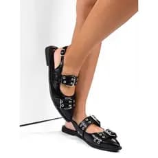 Mule Feminino Bico Fino Slingback Metais Rasteira Luiza Lançamento  Kallys 1637