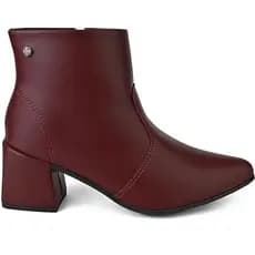 Bota Feminina Bico Fino Salto Bloco Médio Cano Curto Básica Elegante Moderna Confortável 0670 Kallys