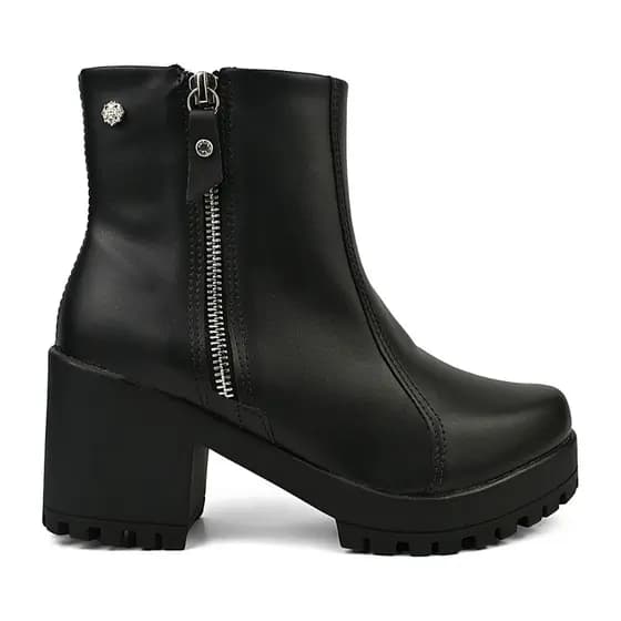 Bota Feminina Coturno Tratorada Salto Médio 8CM Zíper Confortável Macia Cano Curto KALLYS 0497