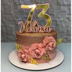 Topo Topper de bolo personalizado 3D com nome, idade e flores em Camadas