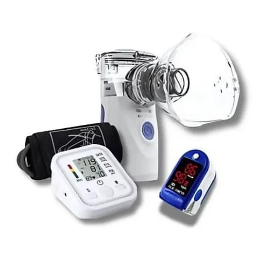 Kit.3 Inalador Nebulizador + Medidor de Pressão + Medidor de Pulso Oxímetro