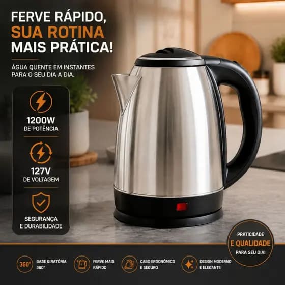 Chaleira Jarra Elétrica Aquecimento Rápido Segura Café Chá Fácil Abertura.Ele