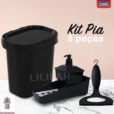 Kit Pia Cozinha 3 peças Lixeira Porta Detergente e Rodo
