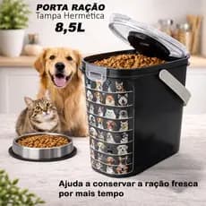 Porta Ração Pet Tampa Vedação Hermético Com Dosador E Alça 8,5 Litros
