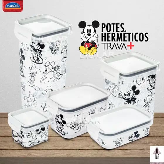 Pote Hermético Trava Mais Empilháveis Alta Vedação Mickey