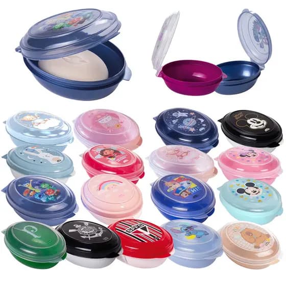 Saboneteira Tampa Fixa 180ml Mochila Passeio Plástico BPA Free Infantil e Adulto Porta Sabonete