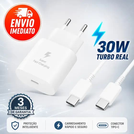 Carregador 30W Tipo C Para Samsung Galaxy A33 A34 A35 A54 A55 Turbo Rápido